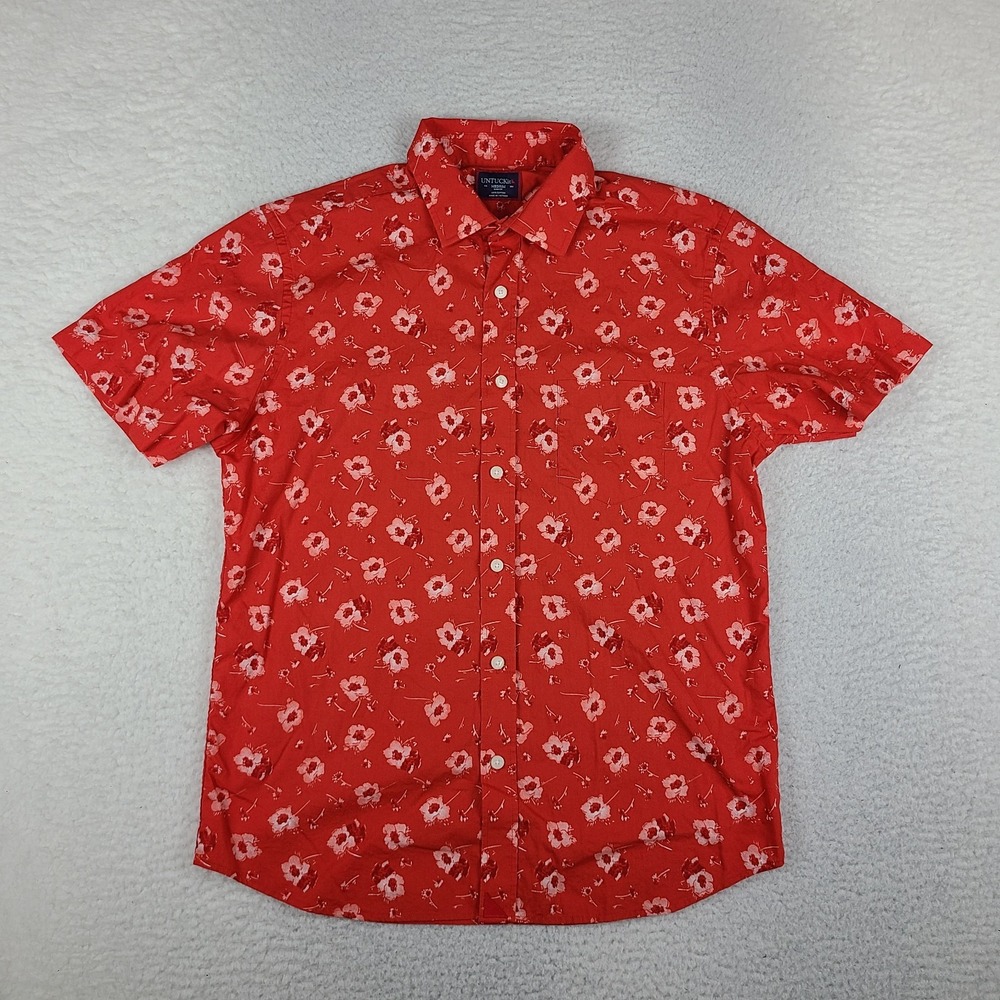 UNTUCKit Shirt Mens Medium Red Floral Slim Fit Preppy Hawaiian Button Up